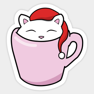 Cute Christmas cat sitting in a pink cup Sticker